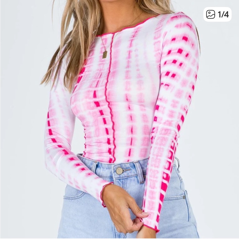 Princess Polly Pink and White Tie Dye Long Sleeve Top